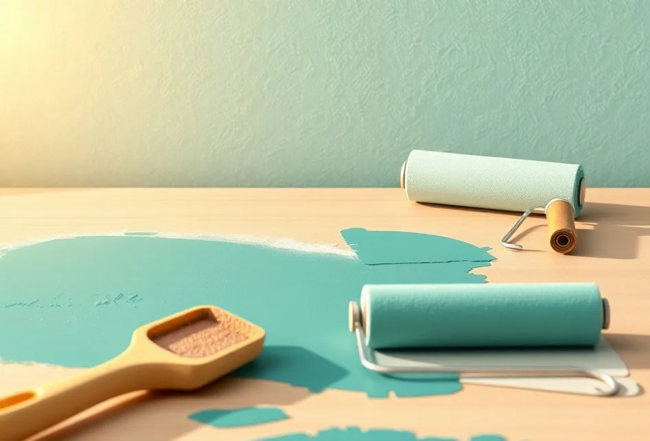 Outils de peinture disposés dans l'ordre des étapes du chantier